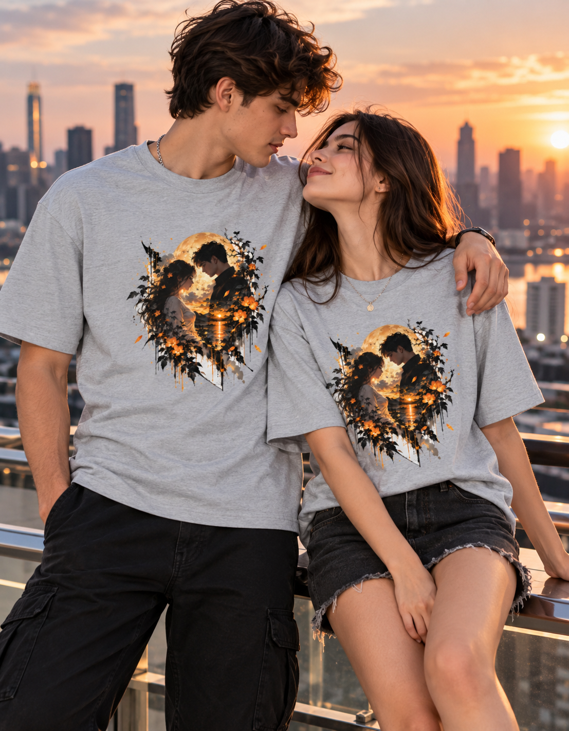 Under the Same Moon™ — Romantic Couple Oversized T-Shirt