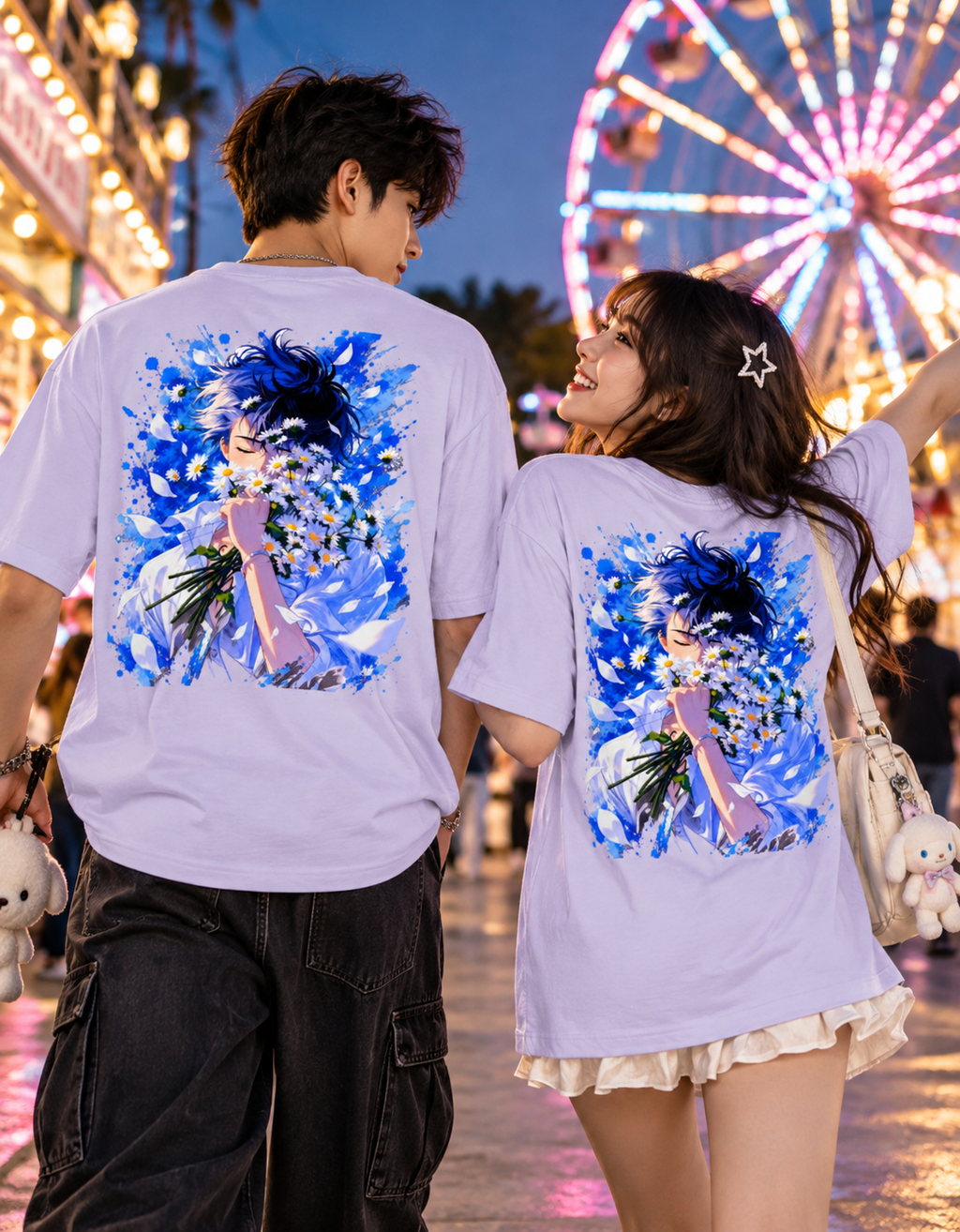 A Love Worth Holding — Blue Flower Oversized T-Shirt