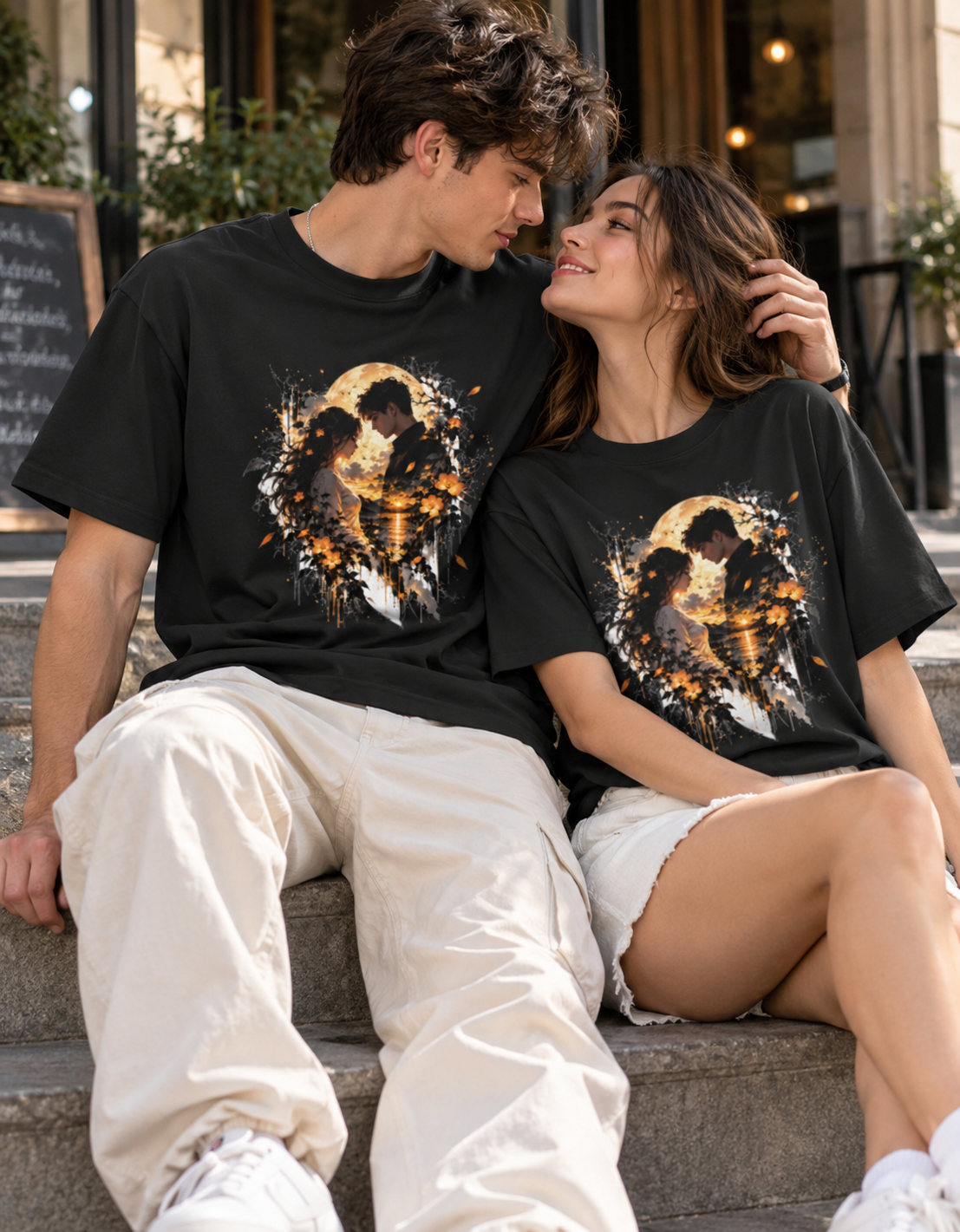 Under the Same Moon™ — Romantic Couple Oversized T-Shirt