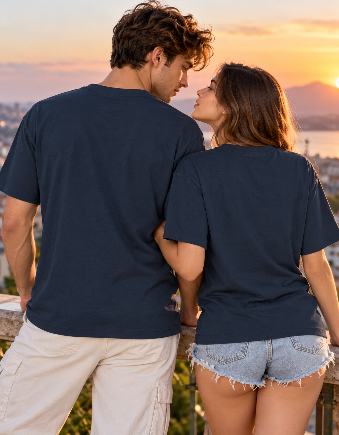 Two Souls, One Moment — Moonlight Couple  Oversized T-Shirt