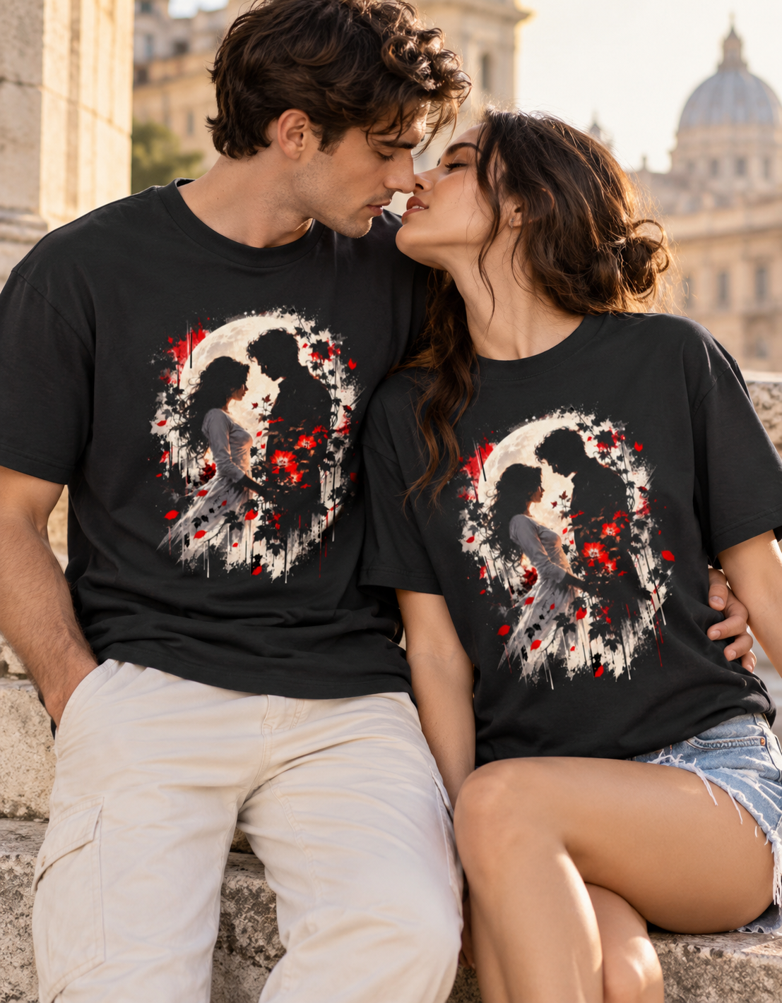 Two Souls, One Moment — Moonlight Couple  Oversized T-Shirt