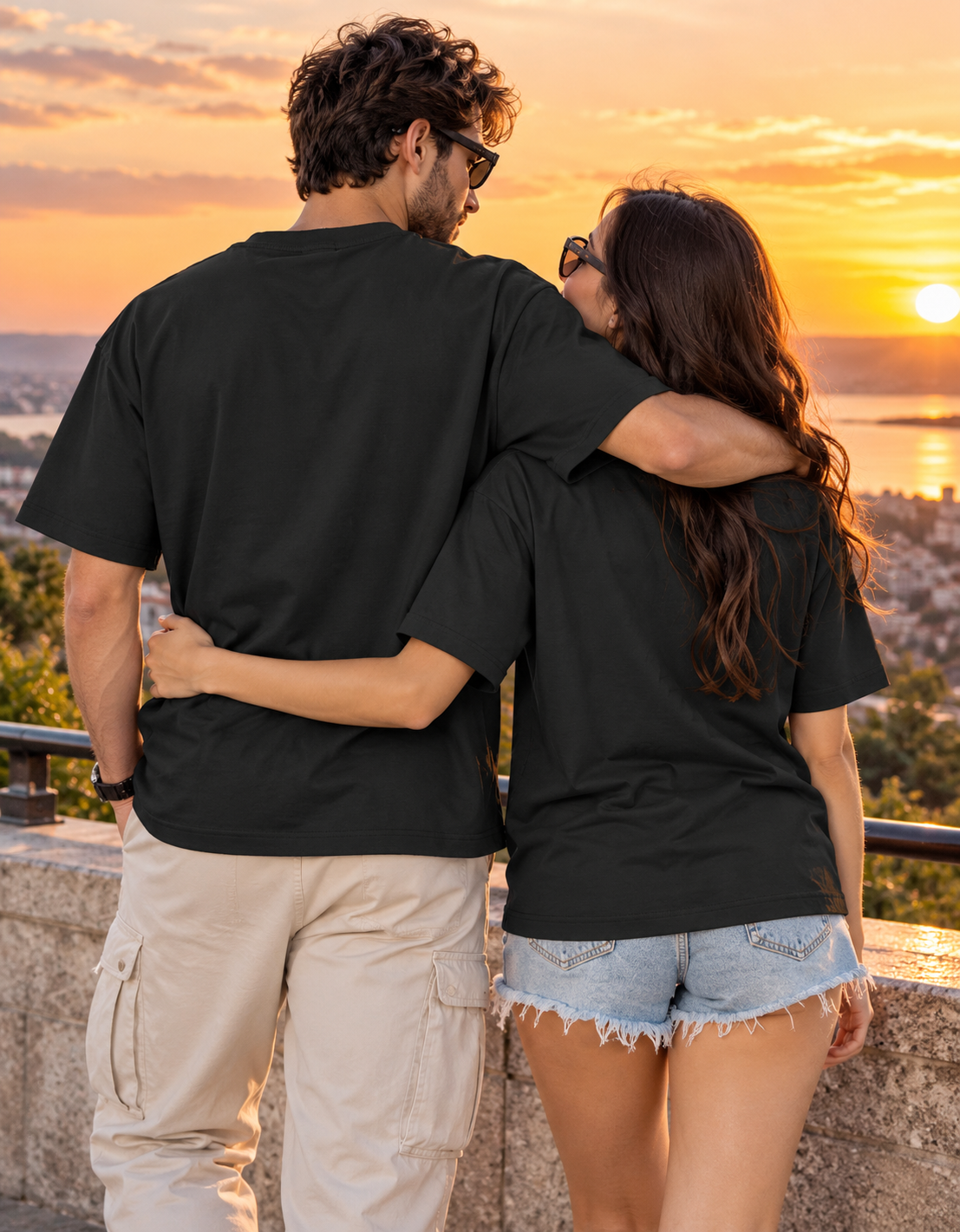 Two Souls, One Moment — Moonlight Couple  Oversized T-Shirt