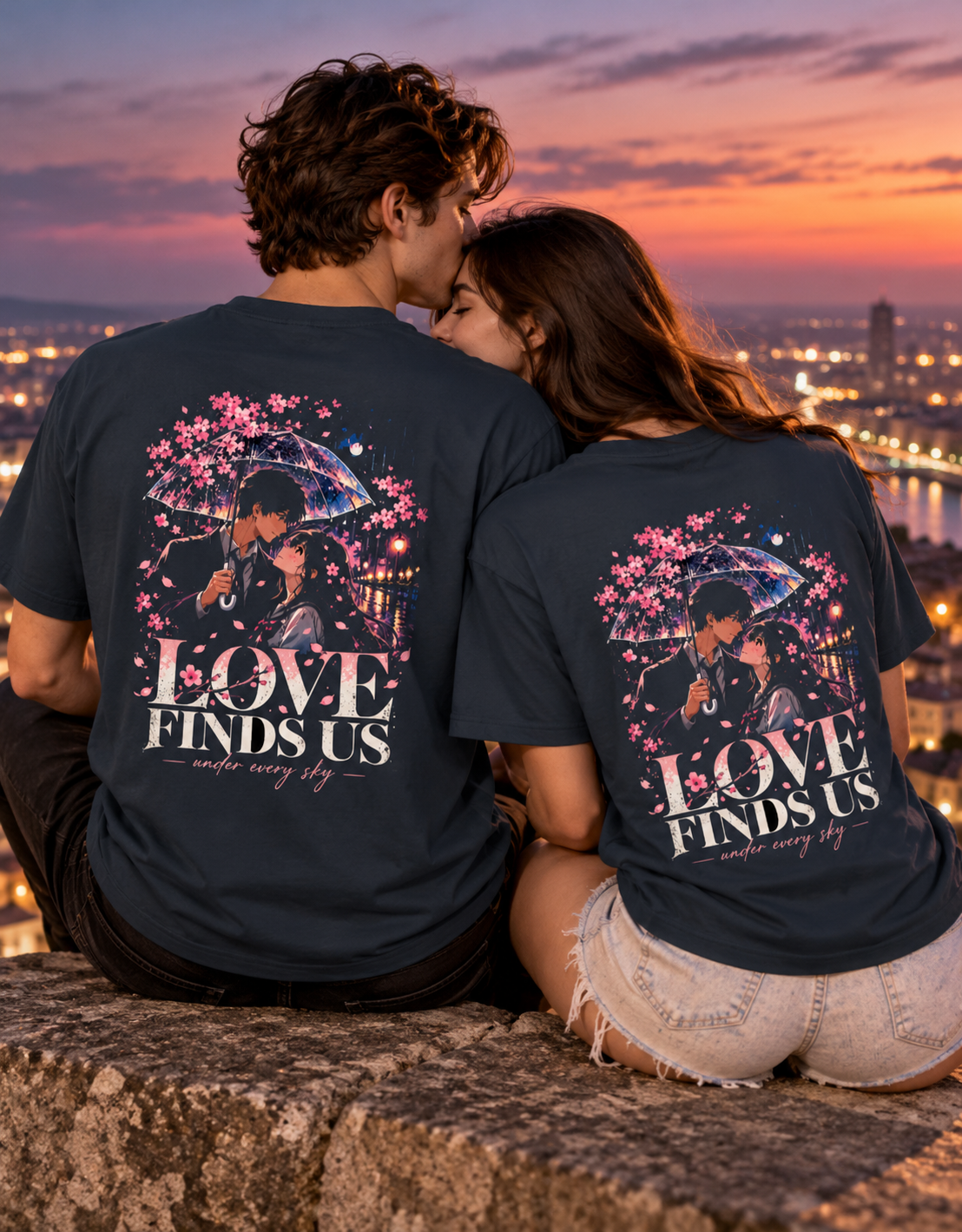 Love Finds Us Under Every Sky — Oversized Couple T-Shirt