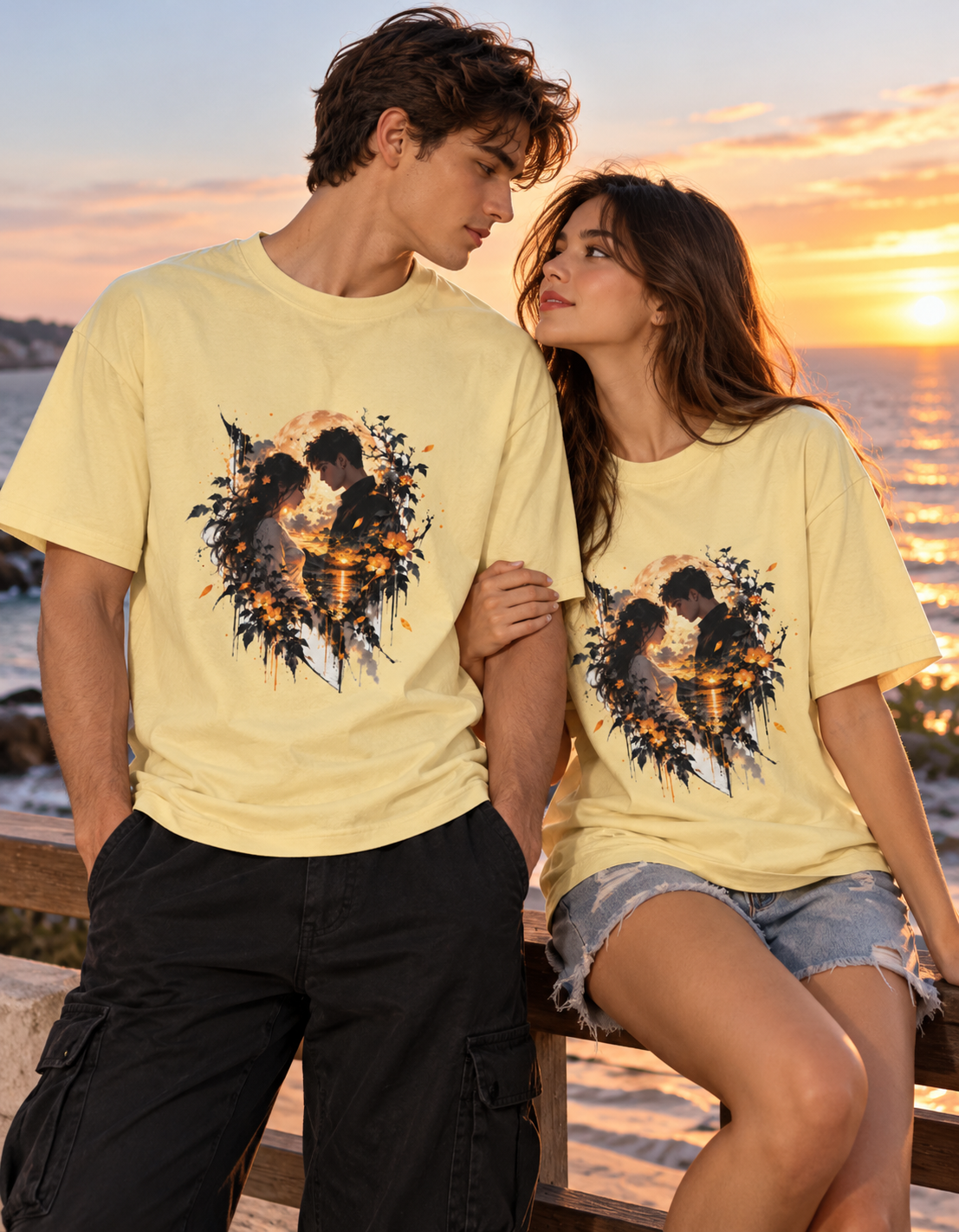 Under the Same Moon™ — Romantic Couple Oversized T-Shirt