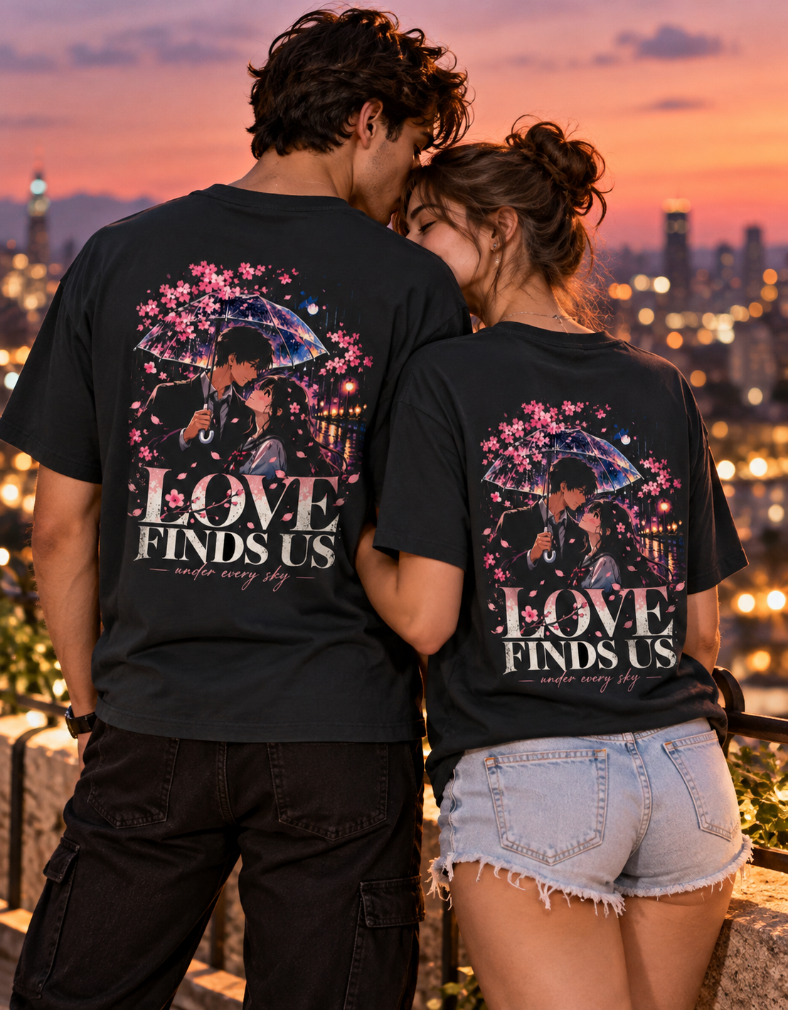Love Finds Us Under Every Sky — Oversized Couple T-Shirt