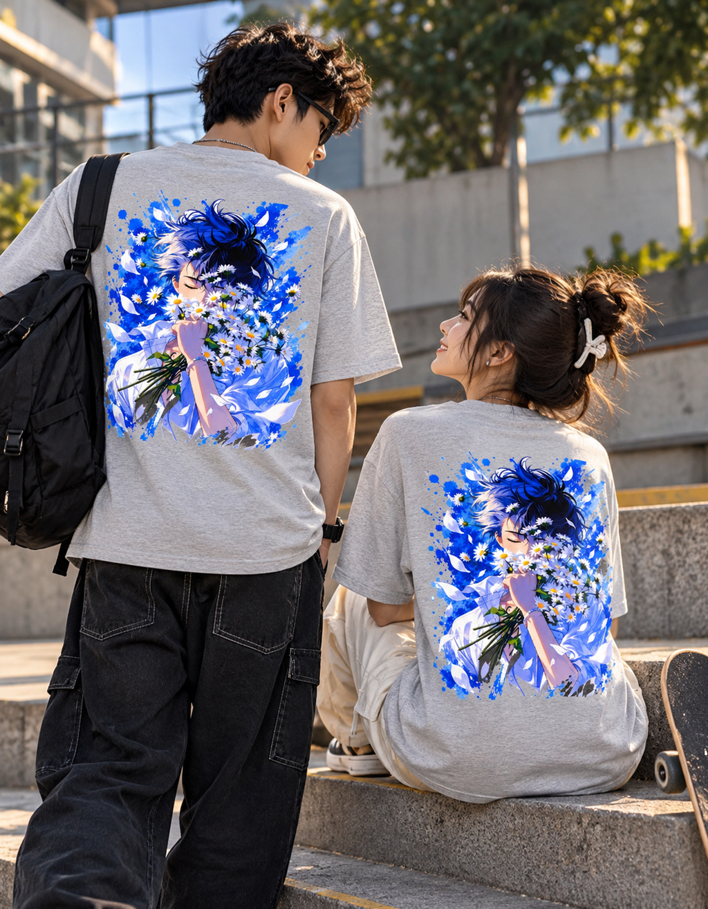 A Love Worth Holding — Blue Flower Oversized T-Shirt