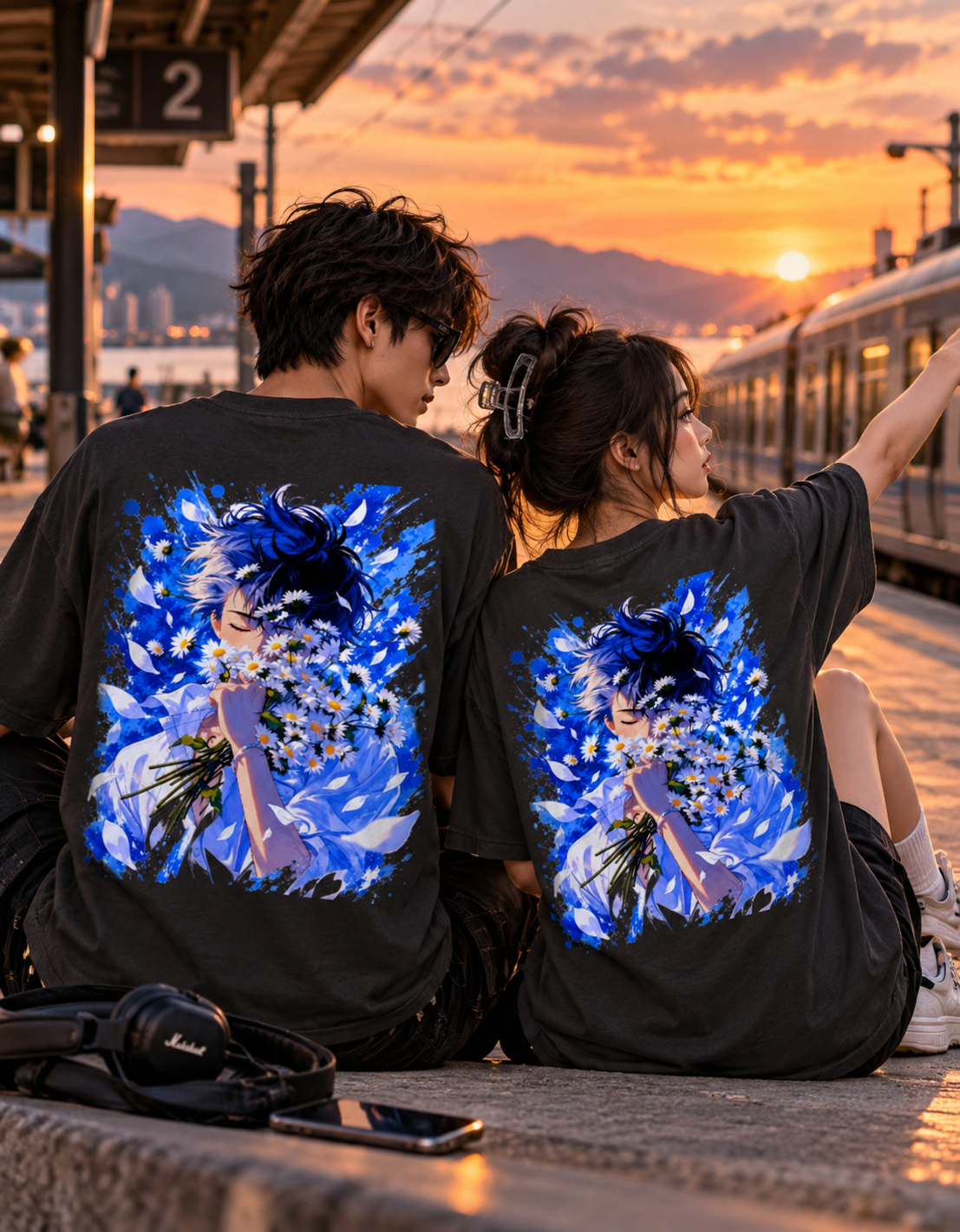 A Love Worth Holding — Blue Flower Oversized T-Shirt