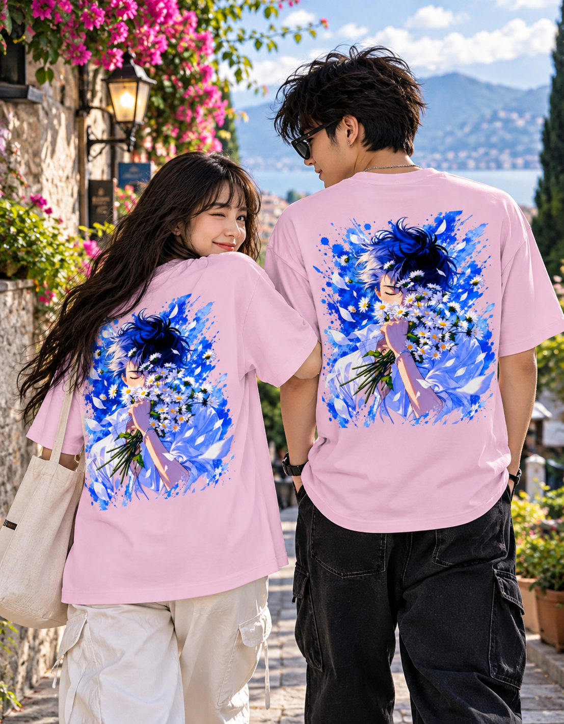 A Love Worth Holding — Blue Flower Oversized T-Shirt